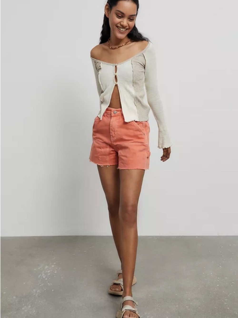 BDG Urban Outfitters Cutoff Carpenter Shorts Size 24 Coral Orange